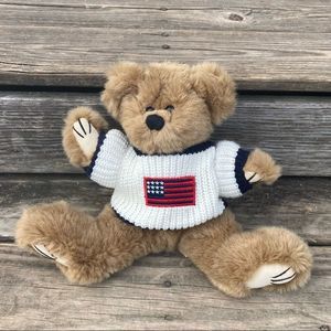 EMBRACE VINTAGE COUNTY SEAT PLUSH BEAR AMERICAN FLAG SWEATER 11”